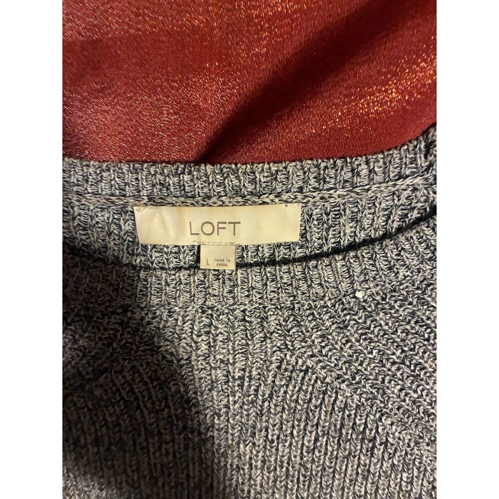 LOFT Sweater Womens L Ribbed Crewneck Long Sleeve Pullover Gray Knit Side Slit - Picture 2 of 3